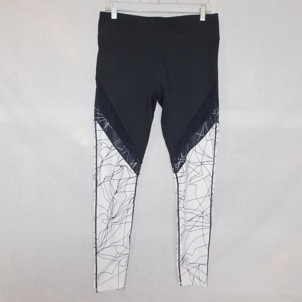 Fabletics Black White Brogan Mesh Full Length Leggings Workout Athletic Womens L